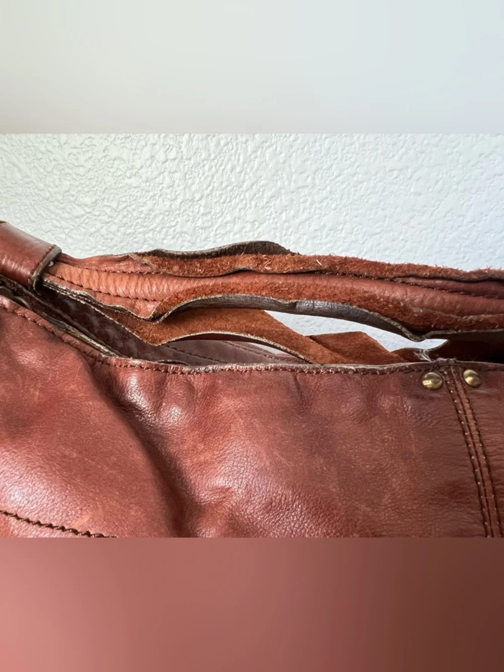 H&M Brown Leather Shoulder Bag with Front Pockets